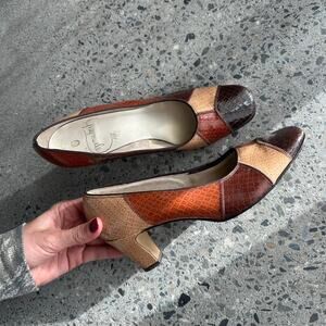 Air Step Women’s 6 Heels Brown Leather Mid Century Kitten Heels